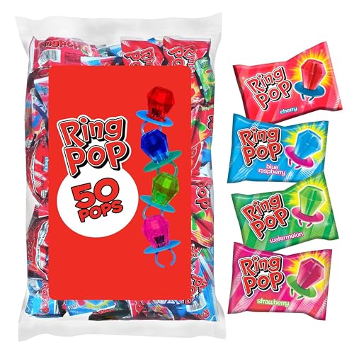 Ring Pop Lollipops - Bulk Candy Individually Wrapped Suckers Variety Party Pack- 50 Count w/Assorted Flavors - Hard Candy for Party Favors, Kids & Goodie Bags