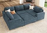 Nolany Modular Sectional Couch with Storage Ottoman, Corduroy Sleeper Sectional Sofa with Chaise, Sectional Couches for Living Room, Blue