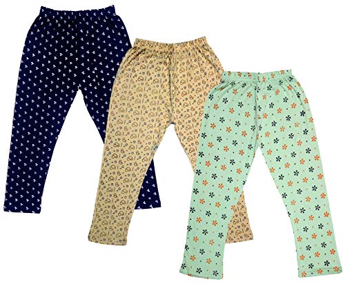 Image of IndiWeaves Girls Printed Cotton Capri Pants for Summer (Green,Beige,Navy Blue, 6-7 Years) Pack of 3