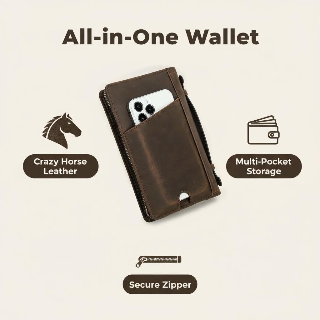 Skórzane etui podróżne w stylu vintage Crazy Horse - przenośne pudełko organizer vintage, prezent premium dla mężczyzn, Kawa, Compact