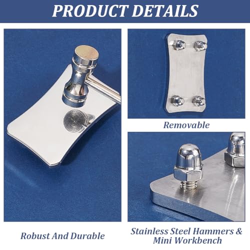OLYCRAFT 16x3.4x1.4cm Mini Stahlhammer Schmuckhammer Doppelkopfhammer Mit 4x6.1x1.3cm Stahlplatten Zum Stanzen von Schmuckmetall