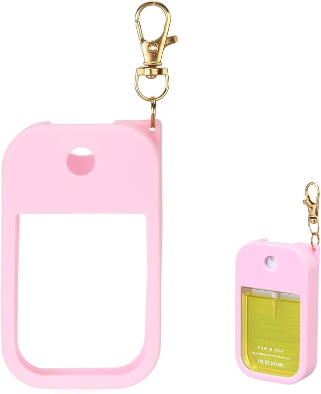 Capa de silicone KYRGEU para frasco Touchland Power Mist 30 mL com chaveiro, rosa