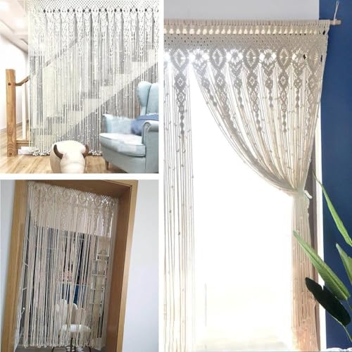 Rideau de porte macramé bohème 90x180 cm en coton tissé main - 6