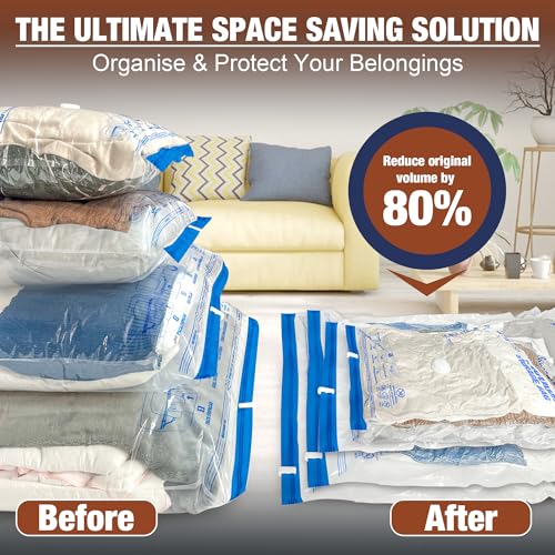 Image of 12 Jumbo Vacuum Storage Bags for Bedding, Vacuum Seal Bags for Clothing | Extra Large XL, Airtight Triple Seal, Save 80% Space, Hand Pump, Work with Vacuum, Double Zip, Reusable, Easy to Use