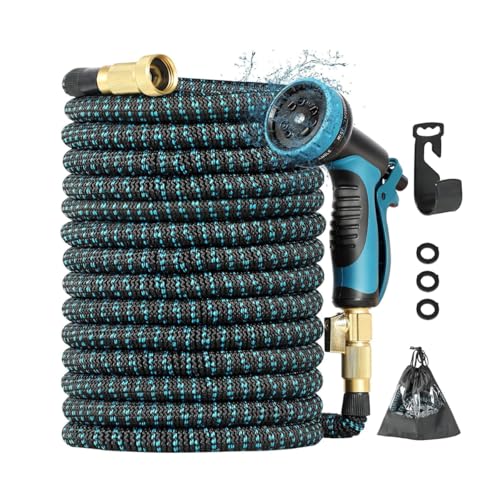 Mangueira 30 Metros Retrátil Flexível Expansível Reforçada De Jardim Borracha 30m Kit Pistola Esguicho com Jatos Diferentes Antitorção Com Trama Focuslar
