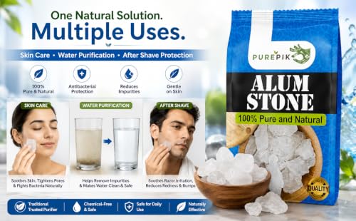 Image of PUREPIK Pure Pik Alum Stone, Fitkari Stone (200 Gram) | Phitkari, White Crystal Stones, Fitkari For Skin Tightening And Glowing Skin,Vastu,Shaving,Teeth,Water Purification