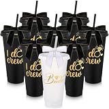 8 Pcs Bridesmaid Plastic Tumbler with Straw Lid and Twist Bow 24 oz I Do Crew and Bride Reusable Tumbler Bridal Party Proposal Gifts Bachelorette Party Gifts for Wedding Bridal Bridesmaids(Black)