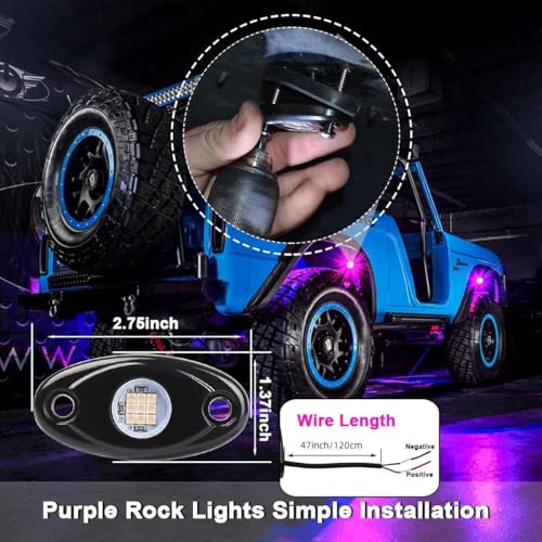 Image of Rock Lights Pink with Light Purple 12 Pods Pure Pink LED Rock Lights IP68 Waterproof 47inch Extension Wires for Trucks UTV ATV SUV Boat Pickup Car Fender Exterior Lighting Kit