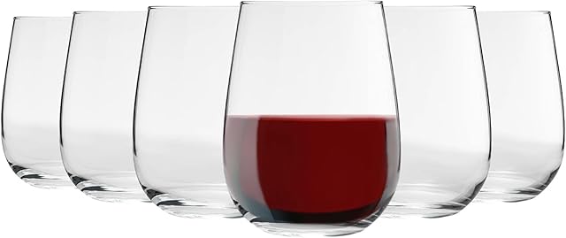 6X 475ml Stemless Wine Glasses Set - 'Corto' Range - Large Modern Style Picnic & Party Glass Tumblers for Red, White & Rose Wine - by Argon Tableware