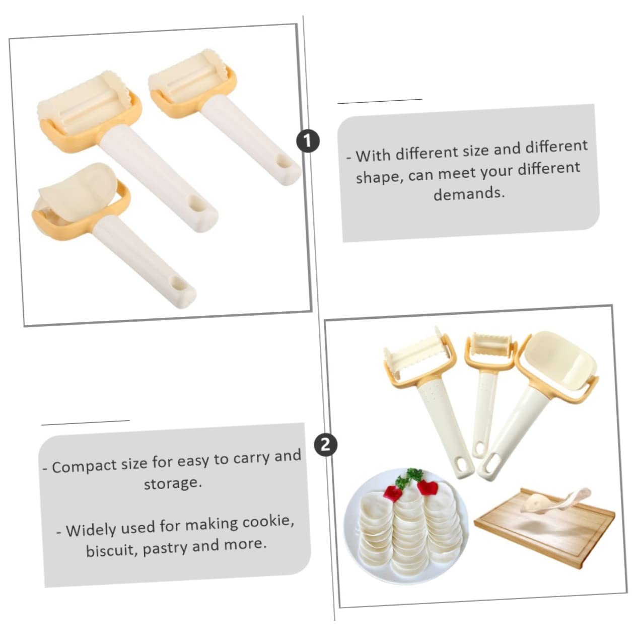 Ciieeo 3 Ensembles 3 Pièces Rouleau À Pâte Coupe Fondant Pâtisserie Rouleau Biscuit Biscuits Beige