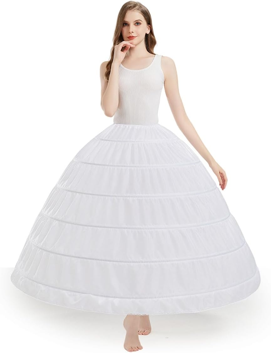 Women's Full Shape 6 Hoop Petticoat Underskirt Slip Crinoline for Wedding Dress Ball Gown YPT306-WH