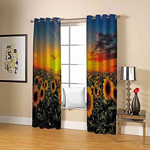 Rideau chambre occultant à oeillets tournesol 3D isolant thermique salon