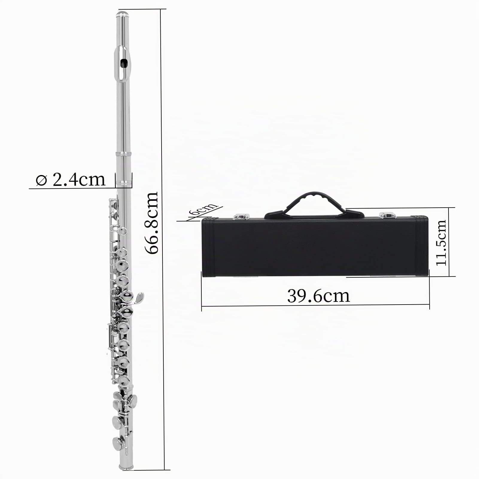 Andoer®-Flûte de concert Western en cupronickel plaqué argent, 16 trous, en do, instrument à vent en bois avec chiffon de nettoyage, graisse pour liège, gants, mini tournevis, étui rembourré Argenté.