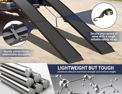 Truck Ramps ATV Ramps for Pickup Trucks 7.5FT Loading Ramps for Pickup Trucks Lawn Mower 1500LBS Aluminum Motorcycle Trail MTB Shed Car Ramps with Strap Handle Buckle 2PCs Black Vehicle Folding Ramps