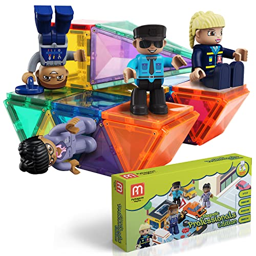 Magnetic Figures Set of 4 –Toddlers Action Toy People, Magnetic Tiles Expansion Pack for Boys and Girls – Educational Stem Toys Add on Sets for Magnetic Blocks Professionals Edition