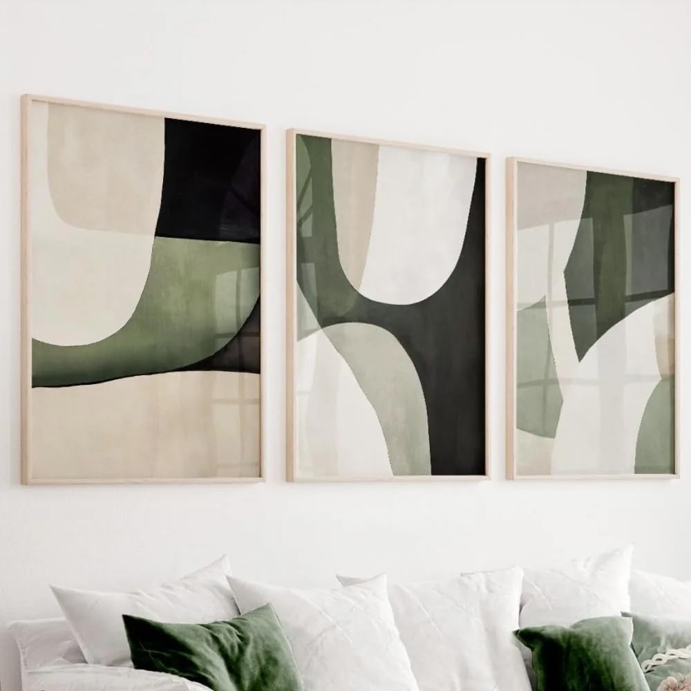 Gosrd Frameless Poster,Beige And Olive Green Abstract Canvas Paintingsmodern Minimalist Nordic Geometric Art Prints(50X75cm-3Pcs)