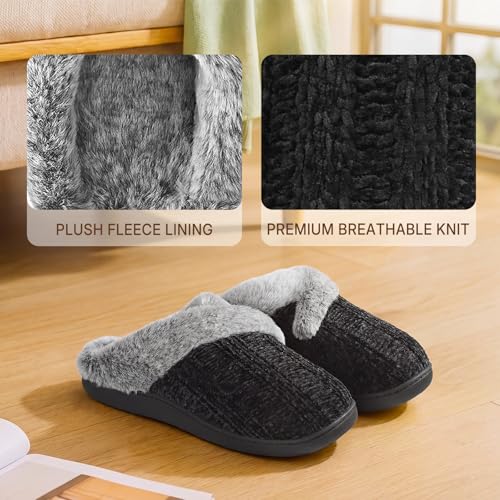 Slippers for Women Fuzzy House Slip on Indoor Outdoor Bedroom Furry Fleece Lined Ladies Comfy Memory Foam Female Home Shoes Anti-Skid Rubber Hard Sole - Image 5