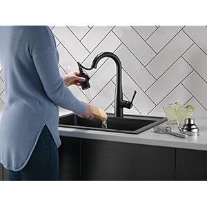 Delta Faucet Essa Matte Black Bar Faucet with Pull Down Sprayer Black Bar Sink Faucet Single Hole Wet Bar Faucets Single Hole Prep Sink Faucet Black Kitchen Faucet Matte Black 9913 BL DST