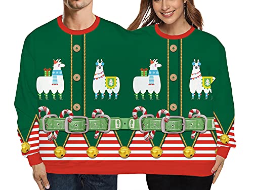 Easyoyo Men Women Two Person Ugly Christmas Sweater 3D-Realistic Sweatshirt Pullover Crewneck Sweatshirt Green