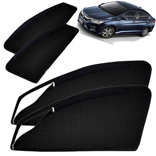 Image of Autofact Magnetic Car Sunshades Compatible with Honda City Idtech (2014 to 2019) (Set of 4) - Easy Installation, UV Protection, Keeps Car Cool (Front 2 with Zippers, Rear 2 Without Zippers)