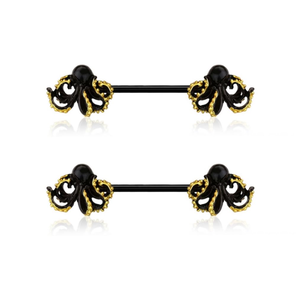 Pierced Owl 14GA Black 316L Stainless Steel Kraken Octopus Barbells, Sold as a Pair