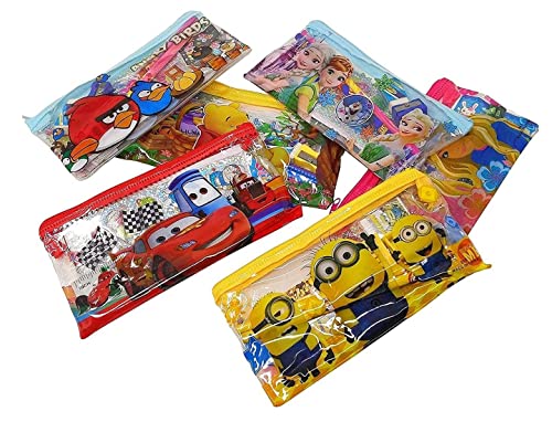 Image of Plastic Return Gift for Kids in Bulk | Stationery Pouch /Kit with Pencil /Eraser /Sharpner /Scale for School Kids Boys & Girls (Pack of 3), Assorted