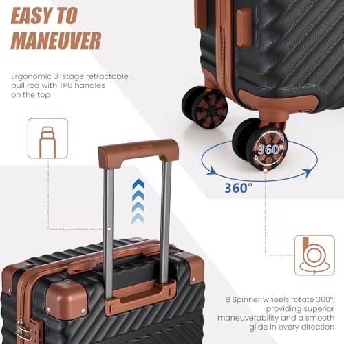 Image of Cosbarn Carry On Luggage 22x14x9 Airline Approved, Hardside 20 Inch Carry on Suitcases with Wheels, Hard Shell ABS Lightweight Carry on Luggage Set, Travel Suitcase Set with TSA Lock, Black
