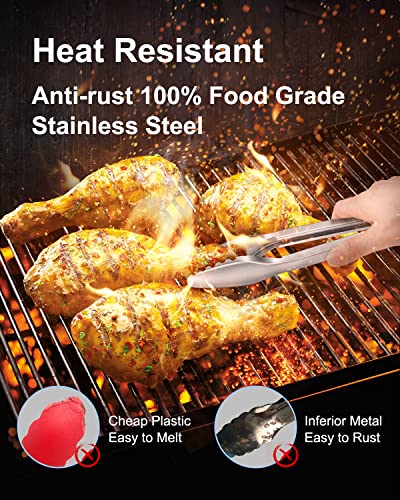 Bnlcd Cooking Tongs With Teeth, Premium Stainless Steel Kitchen Tongs Set Of 2-9" And 12", Heavy Duty Locking Metal Food Tongs With Non-Slip Grip - Black #TOP1