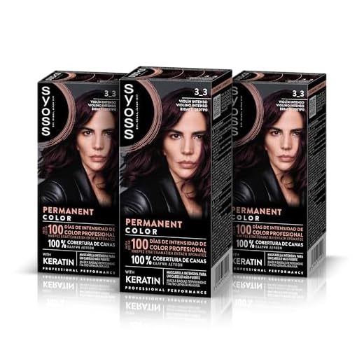 SYOSS Permanent Color 3-3 Violín Intenso, tinte de pelo y mascarilla intensiva con keratina, para una cobertura profesional de canas, color duradero y cuidado intensivo, Pack 3