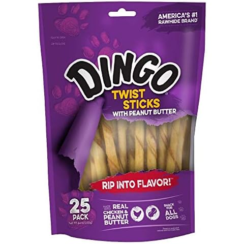 Dingo Twist Sticks with Peanut Butter; Rawhide Treats for Small, Medium, and Large Dogs 25-Count Cover