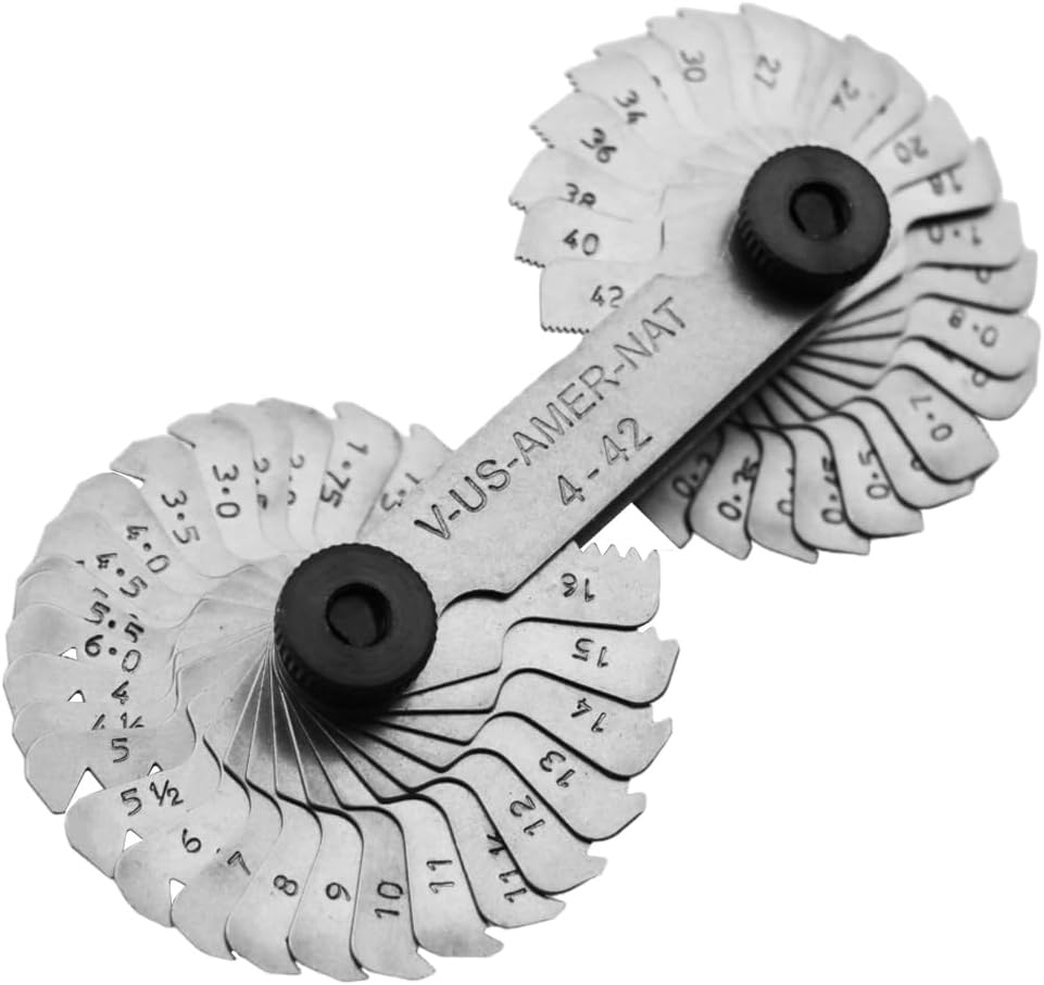 Grip US American National Thread Pitch Gauge MM & SAE Markings - Measures Counts from .25 to 5.5mm and 4 to 42 SAE - 60 Degree Thread Profiles and Locking Devices