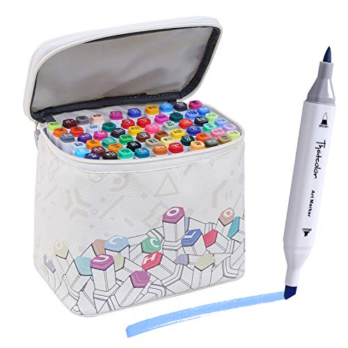 Thatcolor 60 Colors Alcohol Markers Brush Dual Tips Markers Set with Bag for Adult & Kids, Sketch Markers for Adult Coloring Art Markers for Drawing with 1 Blender