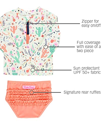 RuffleButts® Girls Desert Blossoms Long Sleeve Zipper Rash Guard Bikini - 82
