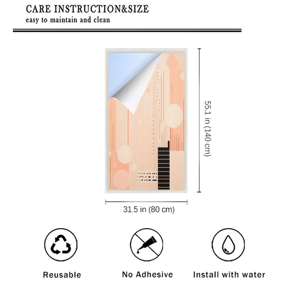Moderne Muster Fensterfolie Hitzeblockierung Vintage Schwarz Geometrische Bilder Privatsphäre Fenster Dekor Glastür Abdeckung Nicht Klebende Fensteraufkleber für Badezimmer Küche 80x140cm