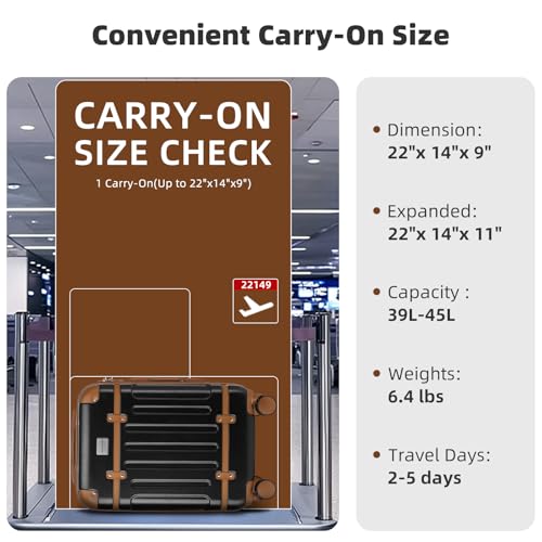 Image of LARVENDER Carry On Luggage 22x14x9 Airline Approved with Spinner Wheels, Expandable 20 Inch Luggage with TSA Lock, Hard Shell Carry On Suitcases for Women Men, Black