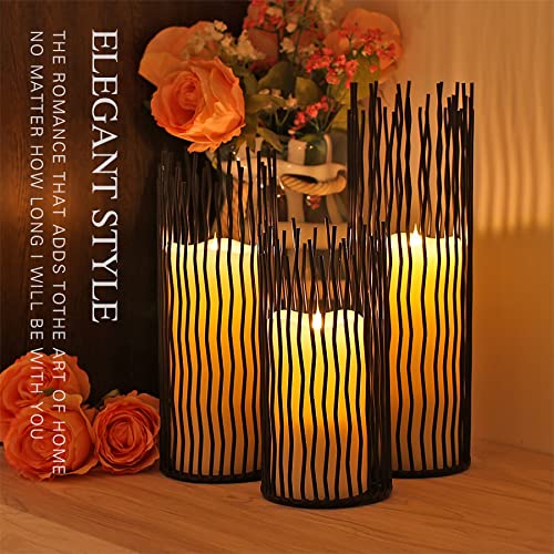 Bigsee Black Metal Wire Willow Pillar Candleholder Set, Creative Hollow Geometric Candle Holder For Table Centerpiece Fireplace Mantel Decoration thumb #2