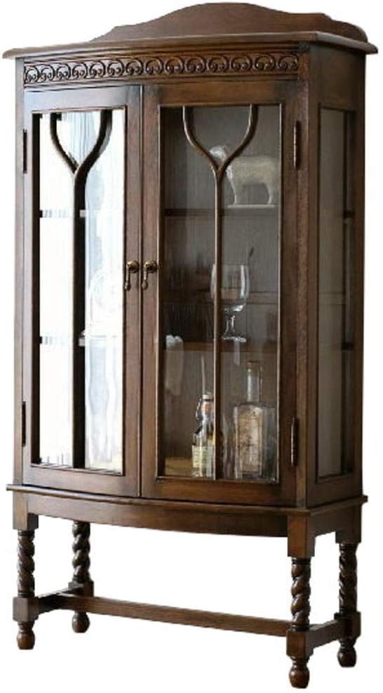 キャビネット ガラス扉 ガラスキャビネット アンティーク スリム 木製 飾り棚 飾棚 食器棚 レトロ 無垢材 オーク飾り棚ミドル曲面