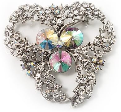 Vintage Class Aurora Borealis Crystal Brooch, silver, iridescent