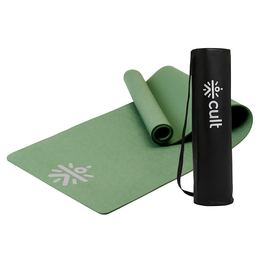 CULT TPE Yoga Mat 6mm with Carry Bag & Strap – Eco-Friendly, Non-Slip, Lightweight & Durable Exercise Mat for Yoga, Pilates, Meditation & Home Workouts – Olive