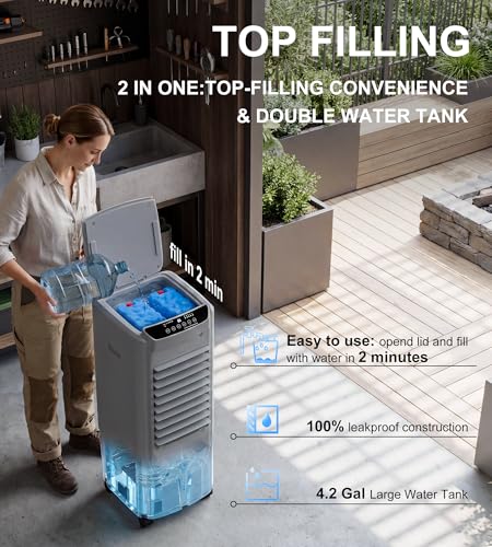 Image of Landeagle 32 inch Swamp Cooler,1800CFM Windowless Portable Air Conditioners with 120Oscillation,Evaporative Coolers with 4.2Gal Tank,12H Timer,Cooling Fans that Blow Cold Air for Room Indoor,White