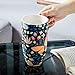 Topadorn Ceramic Travel Mug with Handle, Suitable for Coffee and Tea, Microwave & Dishwasher Safe, Butterfly Flower Tea Mug