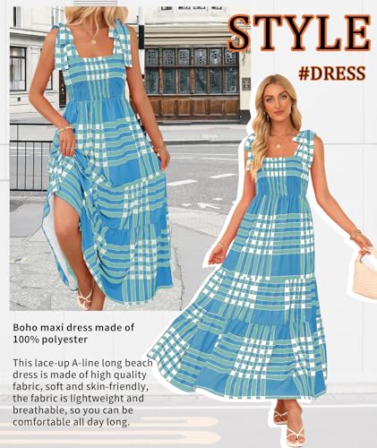 Image of CURBODO Women's Summer Maxi Dress Boho Spaghetti Straps Casual Long A-line Smocked Beach Dress Square Neck Flowy Sun Dress