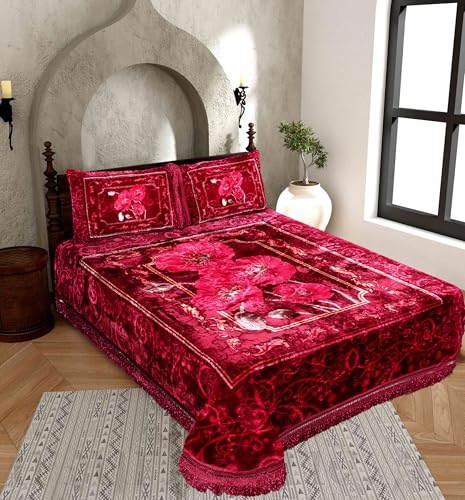Image of Petals Dreams Bridal Bedsheet Set with 2 Pillow Covers for Wedding, King Size Double Bed (Scarlet Bloom)