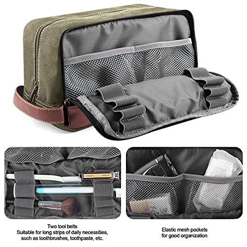 Travel Toiletry Bag for Men and Women, Canvas Toiletry Organizer Water-Resistant Vegan Leather, Hanging Dopp Kit Shaving Bag for Toiletries Accessories2