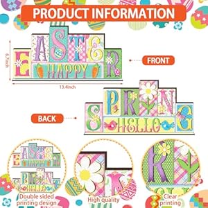 Yousoontic easter decorations pastel spring table decor reversible happy easter wooden sign farmhouse hello spring tabletop centerpiece for home tiered tray shelf office desk mantel rustic decor  urban country home decor