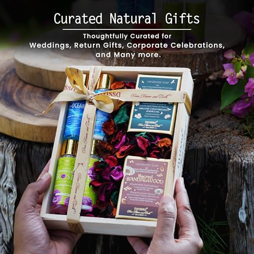 Image of Nyassa Luxury Scented Serenity Wooden Gift Box Gift Set Pack of 6 | Shower Gel, Hand & Body Moisturizer & Handmade Soap | Raksha Bandhan Gift Hamper for Brother, Sister & Family | 100% Vegan
