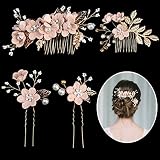 Wedding Bridal Hair Pins 4 Pieces Hair Side Combs Pearl Flower Hair Pins Rhinestone Hair Accessories