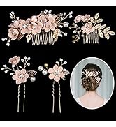 Wedding Bridal Hair Pins 4 Pieces Hair Side Combs Pearl Flower Hair Pins Rhinestone Hair Accessor...