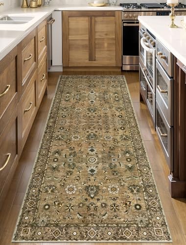 Image of Vintage 2x5 Washable Runner Rugs for Hallway, Brown Non Slip Rug Runner
