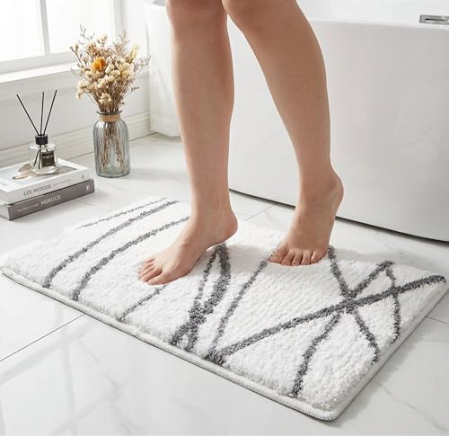 Tititex Luxury White Grey Curve Line Bathroom Rug, 16x24 inch